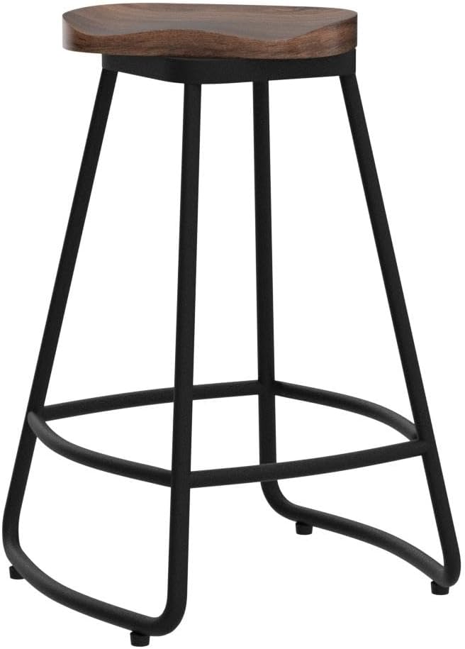 Awonde 24" Swivel Metal Bar Stools Set of 2 Backless Large Seat Bartsools Industrial Counter Height Stools with Wood Top Matte Black