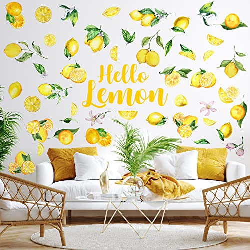 6 Sheet Lemon Wall Decals Peel And Stick Wall Stickers For Kitchen Boho Fruit Flower Botanical Leaf Wall Decor Yellow Green Lemonade Wall Art Summer Lemon Stickers For Living Dining Room (Lemon Style) #TOP2