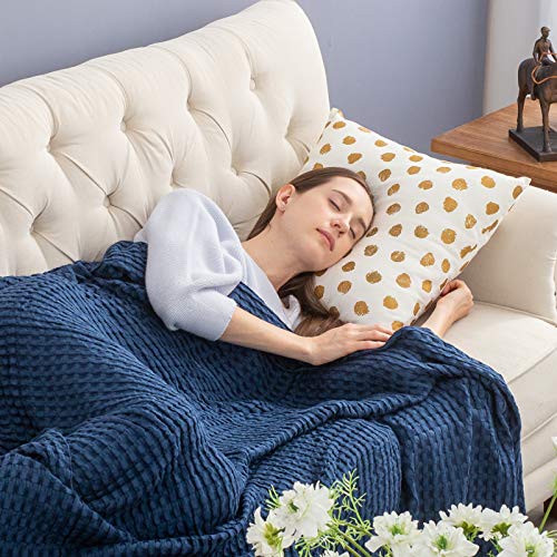 Image of Bedsure Cooling Cotton Waffle King Size Blanket - Lightweight Breathable Summer Blanket of Rayon Derived from Bamboo for Hot Sleepers, Luxury Throws for Bed, Couch and Sofa, Navy, 104x90 Inches