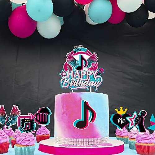 Music Birthday Cake Topper 25Pcs Music Cupcake Toppers For Girl's Music Karaoke Themed Cake Decorations Music Tok Party Birthday Supplies Celebration Favor #TOP2