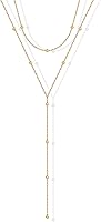 PAVOI 14K Gold Plated Layered Y Lariat Necklace for Women - Cubic Zirconia Beaded Drop Chain Choker 16-20in Extenders