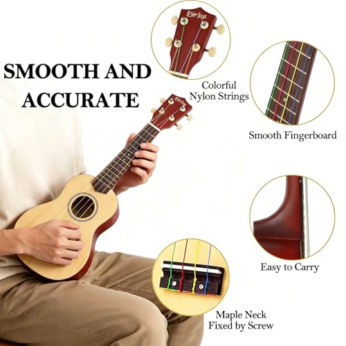 Image of Everjoys Soprano Ukulele Beginner Kit 21 Inch w /Free Online Lesson Gig Bag Tuner Picks Strap, Fast to Learn (Rainbow String)