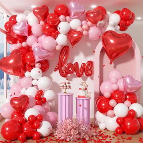 HKYOOD Balloons Love Red Heart Pink Heart -Pink Red White Balloons