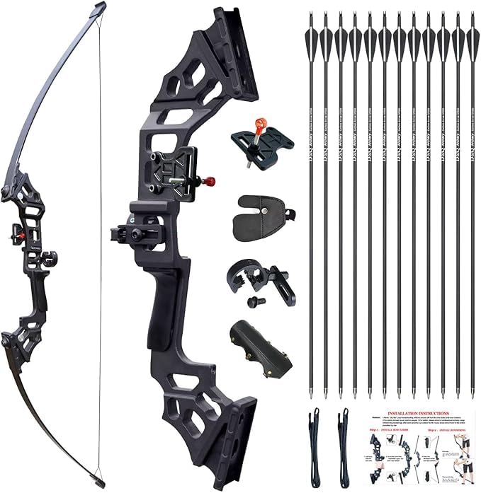 Tongtu Pfeil und Bogen Jagd Erwachsene 30-40 Lbs Recurvebogen Set AnfäNger mit 12 StüCk Mixed-Carbon Pfeile Longbow Kit für Die Jagdpraxis Outdoor-Sportarten（40 Lbs）