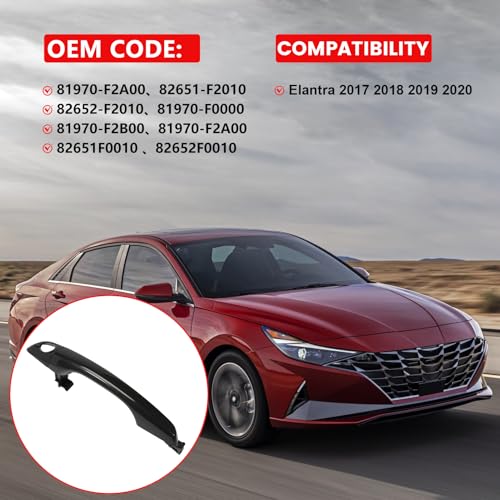 Image of Front Left Driver Side Exterior Door Handle with Lock Cylinder and Keys Replacement for Elantra 2017-2020 Outside Door Handle Assembly Replace 82651-F2010 82652-F2010 81970-F0000