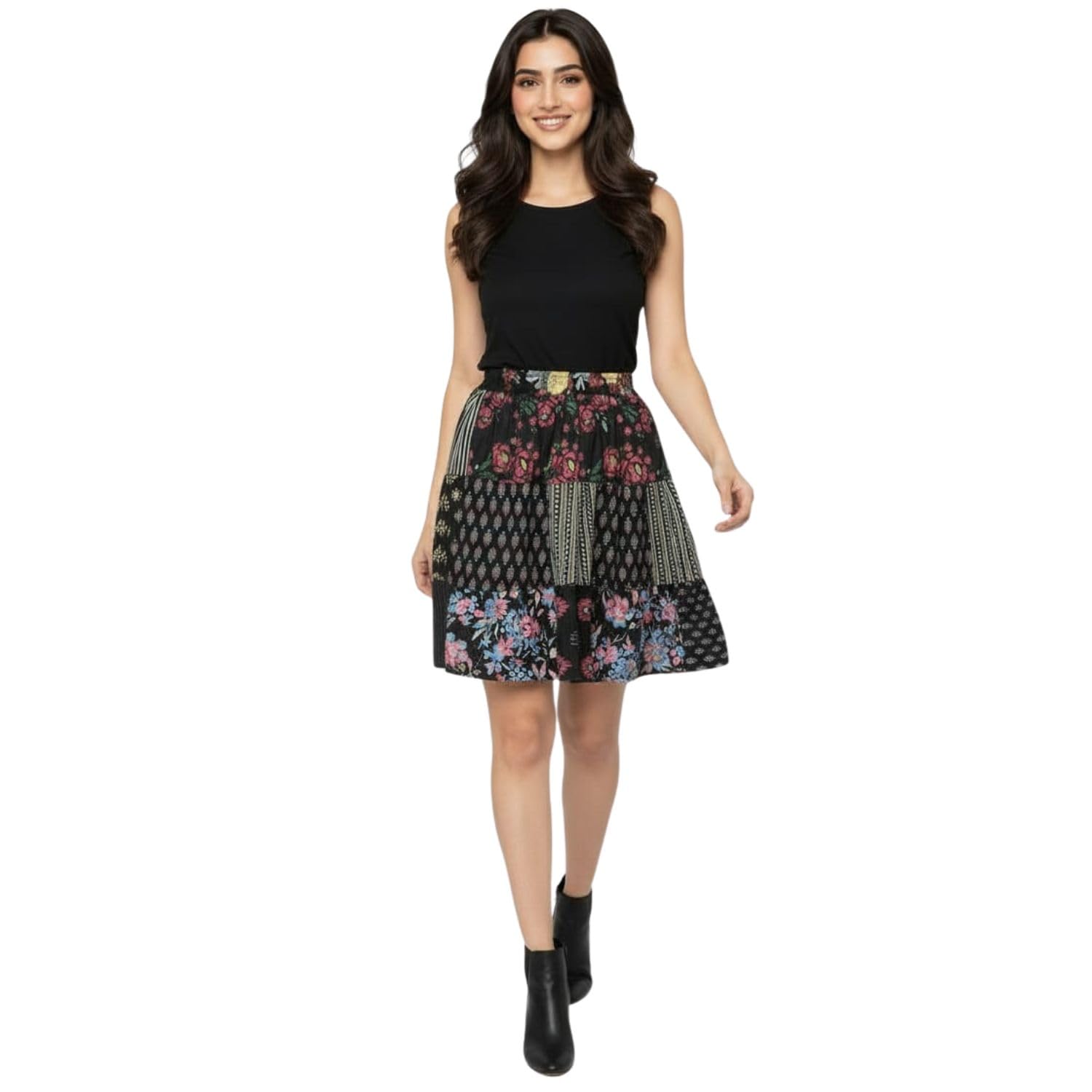 ko fashions Women's Cotton Elastic Waist Printed Design Short Skirt for Casual Wear (Black-2XL)-picture-43