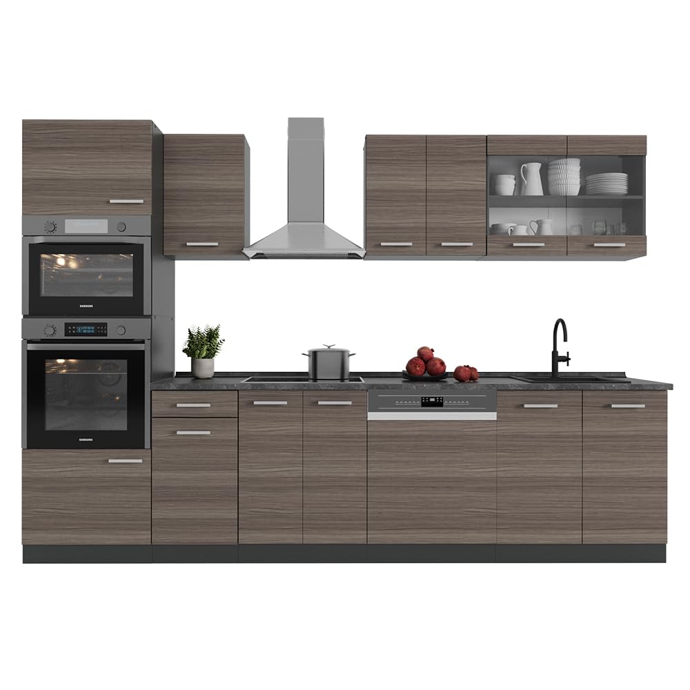 Vicco Cucina componibile R-Line, Grigio nobile, 300 cm con armadio alto, PL Antracite, adatto per combinazioni ed espansioni personalizzate