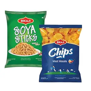Bikaji Soya Sticks & Potato Chips Mast Masala Combo – 280g | Ready to Eat Indian Namkeen | Crunchy Tea-Time Snack, Bar Snack & Party Munchies | Authentic Flavors for Sharing & Everyday Snacking