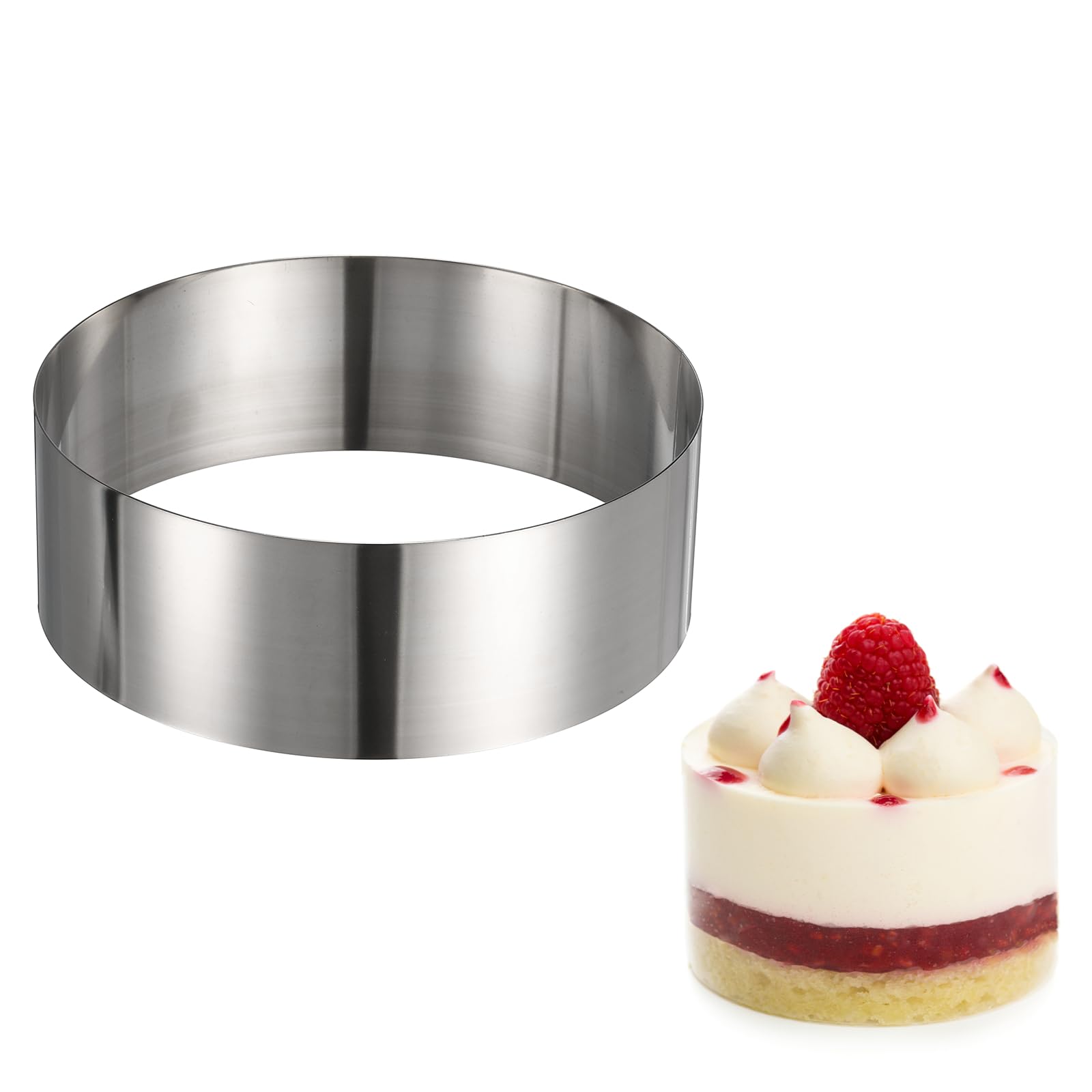 sourcing map Anello rotondo per torte, 25,4 cm x 8 cm, in acciaio inox, senza cuciture, per dessert, mousse, torte, palline di riso, sushi, pancake, mousse, pasticceria