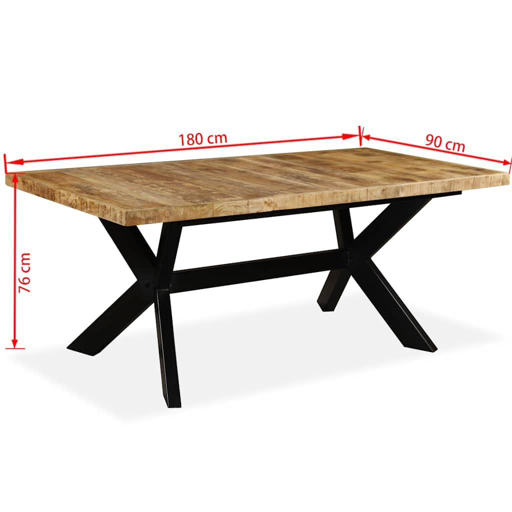 Stół do jadalni z litego drewna mango ze stalowym stelażem, 180 x 90 x 76 cm, ręcznie wykonany, polerowany i lakierowany, do kuchni i jadalni w stylu industrialnym vintage