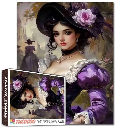 Medieval Women 1000 Piece Jigsaw Puzzles for Adults Challenging Puzzle Perfect for Game Nights Court Lady Fishbone Skirt Princess 1000 Piece Puzzle Finished Size is 27"x20"Inch