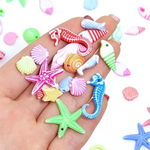 FRSHALOUIS 300PCS Sea Animals Series Acrylic Bulk Beads Mini Multicolor Candy Colors Beads Jewelry for DIY Bracelet Necklace Pendant Cover