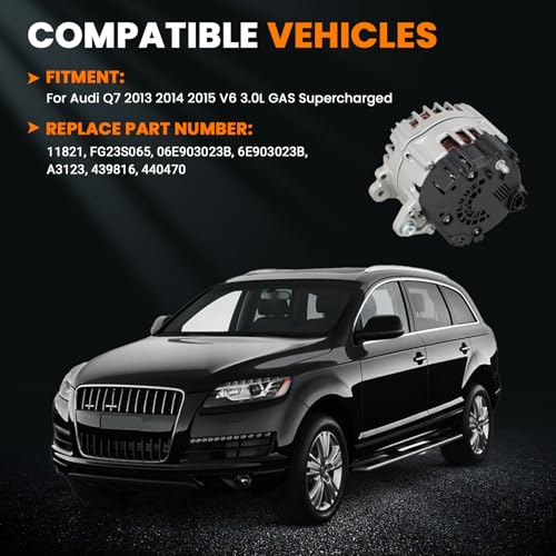 Image of Alternator 12V 220Amp Compatible with Audi Q7 2013 2014 2015 V6 3.0L GAS Supercharged, Replace 11821, FG23S065, 06E903023B, 6E903023B, A3123, 439816, 440470, 6-Groove Clutch Pulley
