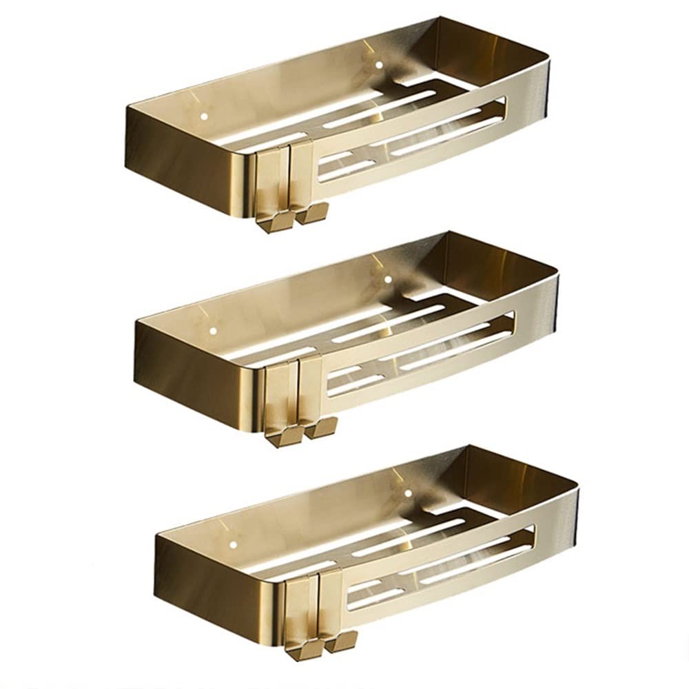 BAHELS Wall Mounted Rectangular Shelf for Bedroom Stainless Steel Bathroom Storage Shower Caddy Color Brushed Gold Size 3