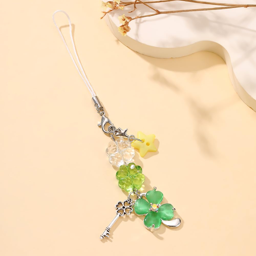 PUCAPOCO St. Patrick's Day Clover Phone Charm Four-Leaf Clover Shamrock Phone Charm Key Star Phone Bag Charms Accessories 2PCS (Multi)