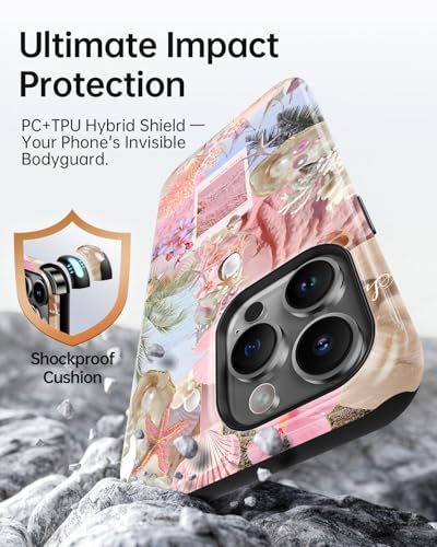 Coque iPhone 14 Pro jolie esthétique rose coquillage côtier