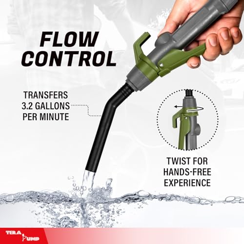 TERA PUMP [ 2nd Gen ] Fuel Transfer Pump w/Quick Flow Control Nozzle & Telescopic Tube, Powerful Rechargeable Battery, 4.9 FT Hose, Multipurpose Portable Battery Pump For Gas, Diesel, Water (3.2 GPM) - Thumbnail 3