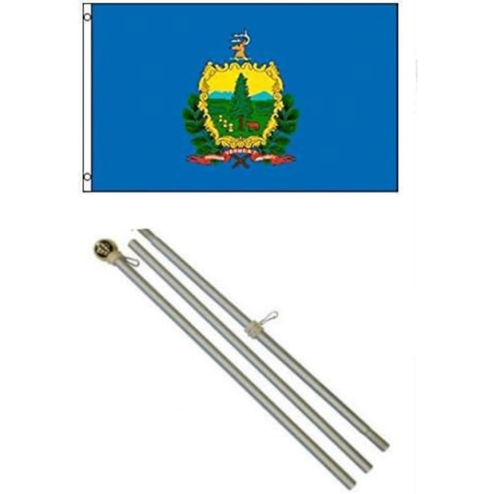 Moon Knives 3x5 State of Vermont Flag Aluminum Pole Kit Gold Ball Top - Party Decorations Supplies For Parades - Prime Outside, Garden, Men Cave Decor Flag