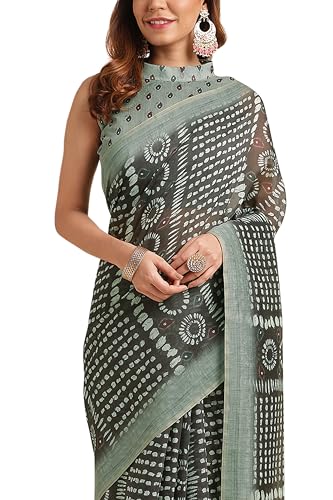 Image of MIRCHI FASHION Women Saree Ajrakh Digital Printed Cotton Blend | Lightweight Professional Office Sari with Blouse Fabric