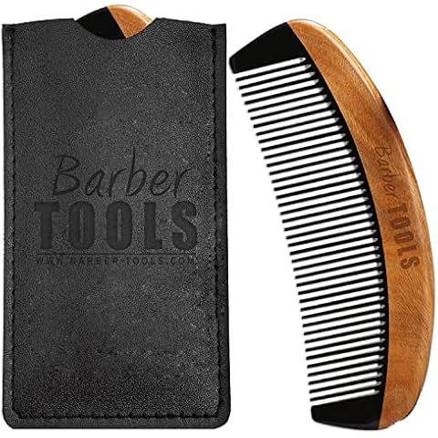 Peine para barba y bigote de madera y cuerno antiestático con PU Cover
