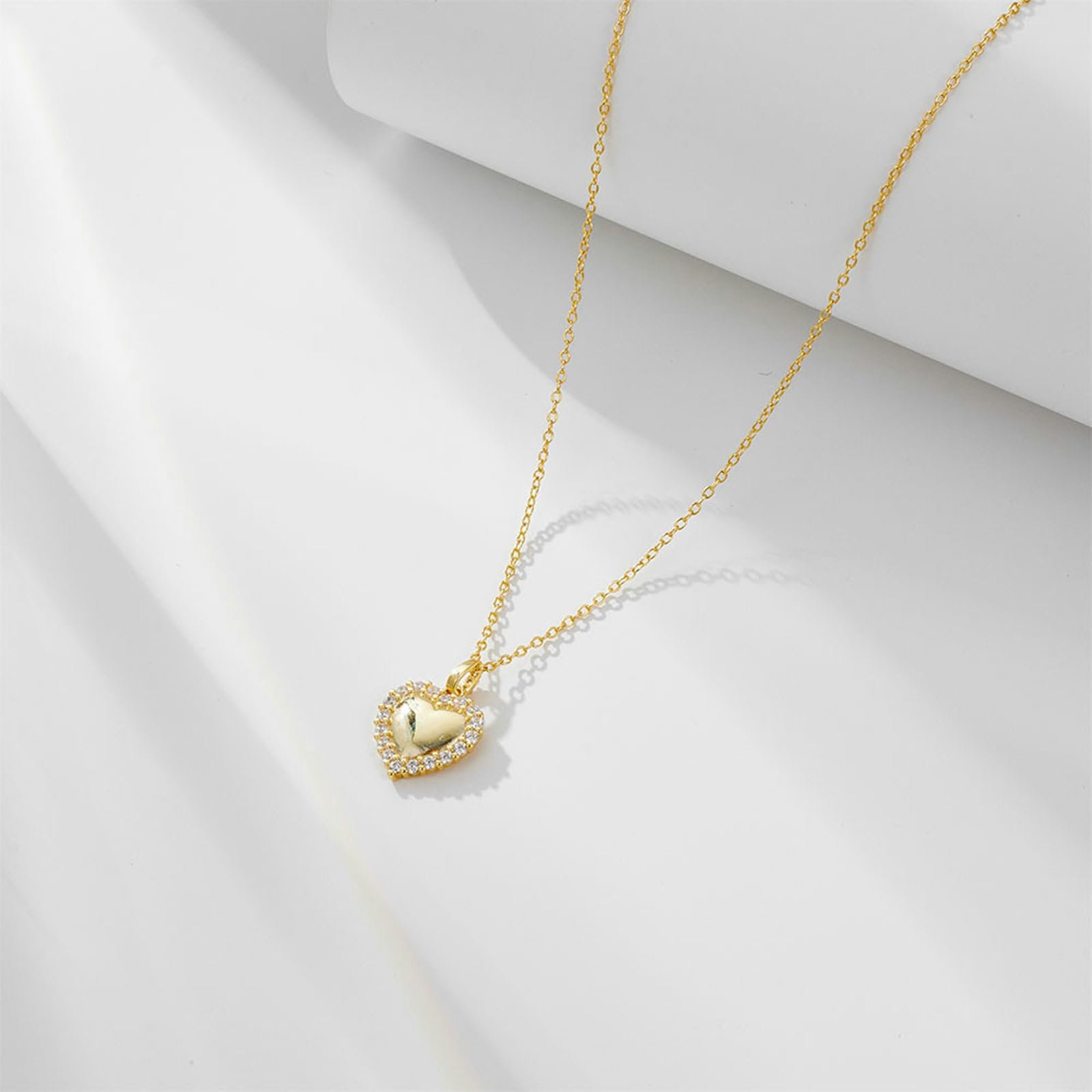 Collares con dije de corazón de oro amarillo de 9 K, 14 y 18 quilates con diamantes creados en laboratorio, 40 + 5 cm