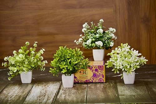 Image of JH Gallery Artificial Plants with Pot - Realistic Look, Durable Home Decor, Perfect Home Decoration Items for Living Room, Hall and Bedroom. Flower Pot for Stylish Interiors (Pack of 4)
