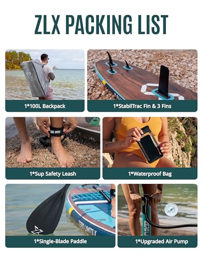 ZLX Stand Up Paddling Board 350x89cm,SUP Board Set,Stand Up Paddle mit Einzigartige Mittelfinne,Rutschfester Deckpad,Standup Paddle Board 250kg Tragkraft,für Erwachsene,Anfänger,alle Könnensstufen