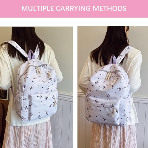 Bow Backpack, Nylon Rucksack Cute Backpack, for Daily Commuting ＆ Travel (Pink Bow)2