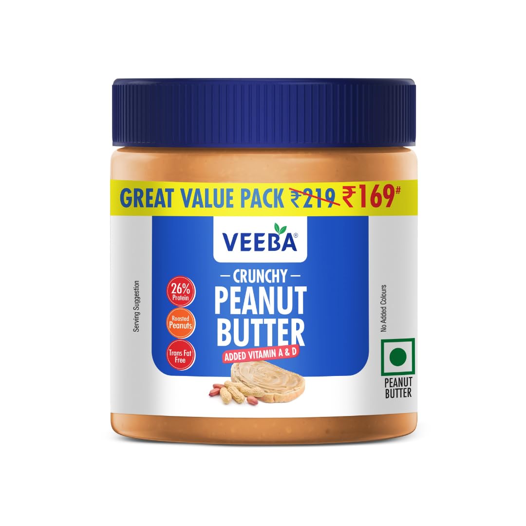 Veeba Peanut Butter Crunchy | High Protein | Naturally Gluten Free | Vegan | No Added Preservatives | Added Calcium, Iron, Vitamin A & D | No Added Colour & Flavour | Non GMO | 340 g-image-42
