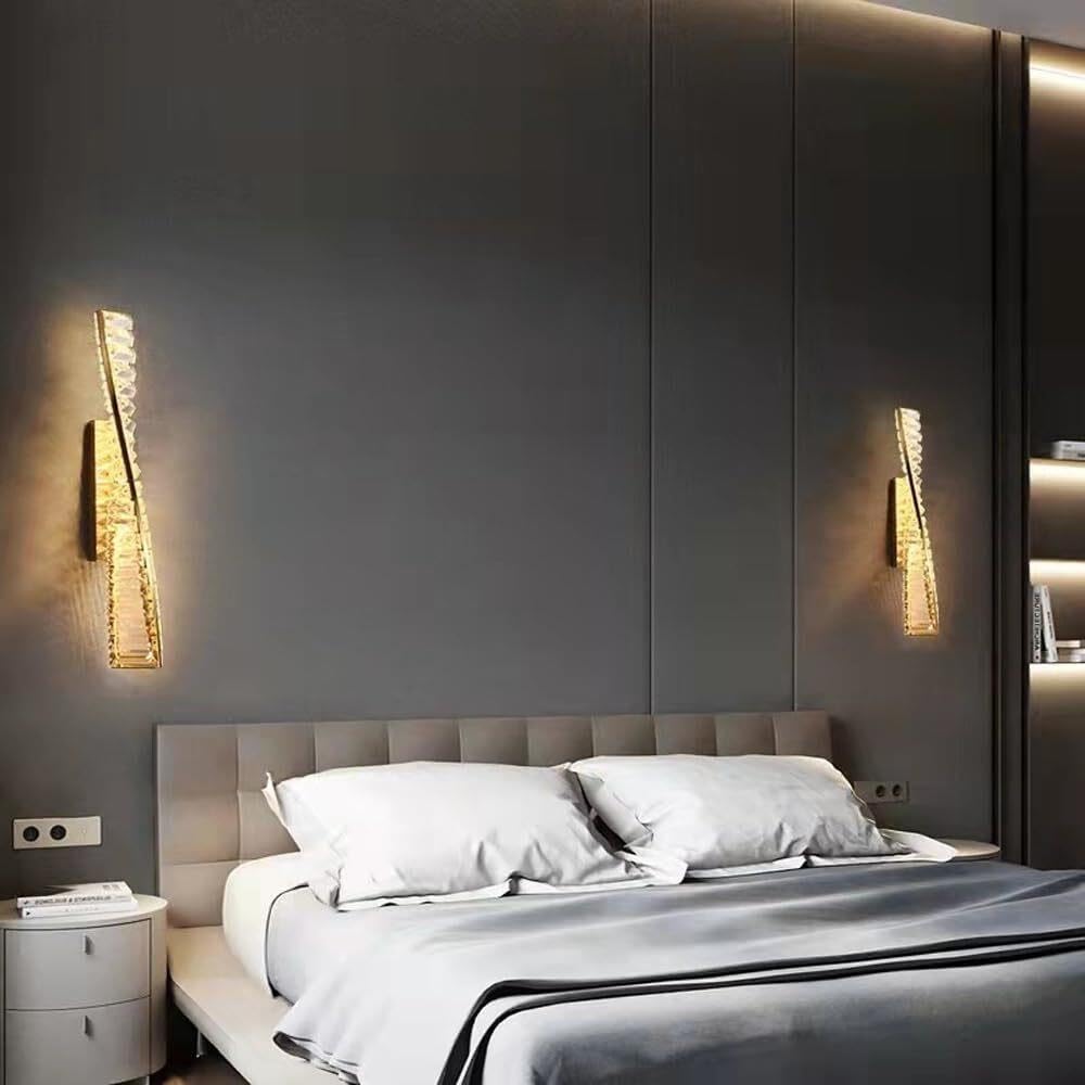 Aplique de pared lineal cristal lujo moderno, lámpara tocador baño LED dorada, tira larga for dormitorio, mesita noche, sala estar, pasillo(H 50CM)