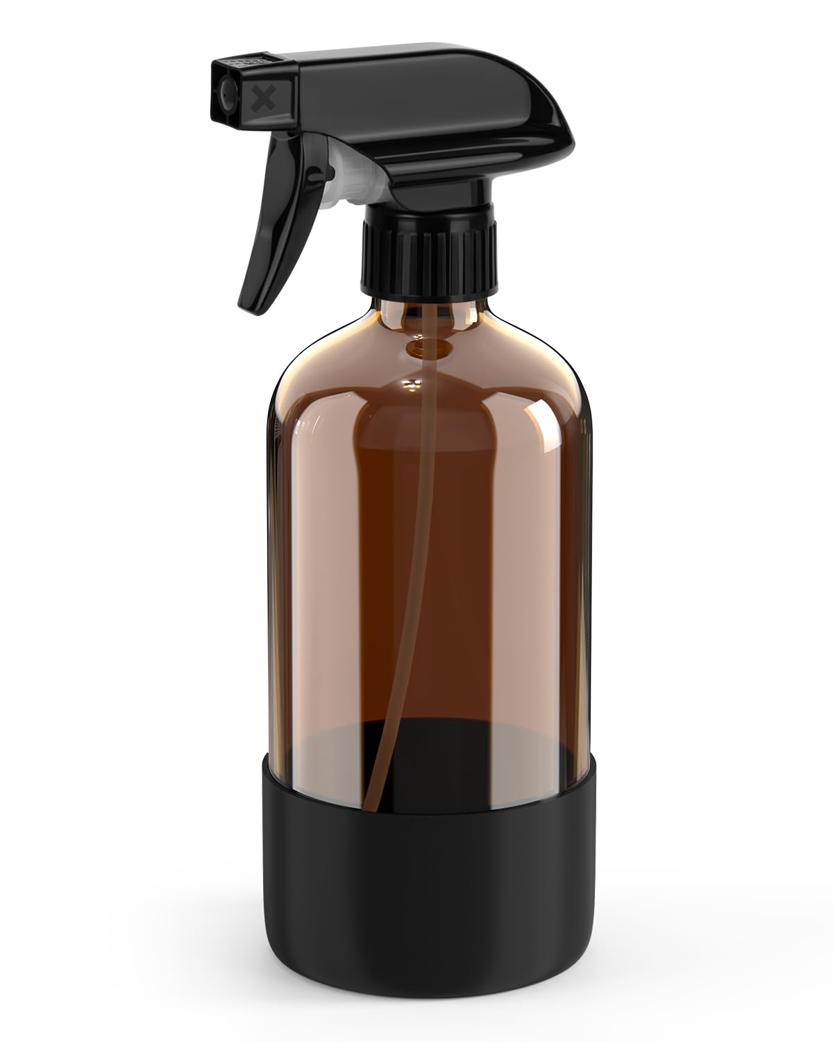 Amber Glass Spray Bottle with Silicone Sleeve Protection, 16 oz Refillable Spray Bottle for Cleaning Solutions, Plants, Aromatherapy, Facial Hydration (Black Sleeve(Amber Bottle)