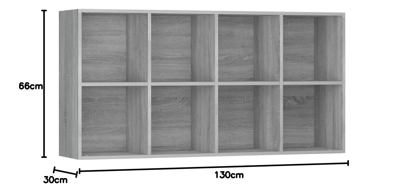 Bücherschrank mit 8 Fächern, Holz Sideboard, Vitrinenschrank, Standschrank, Ordnungssystem für Deko, Wohnzimmer, Schlafzimmer, Büro 66 x 30 x 130 cm