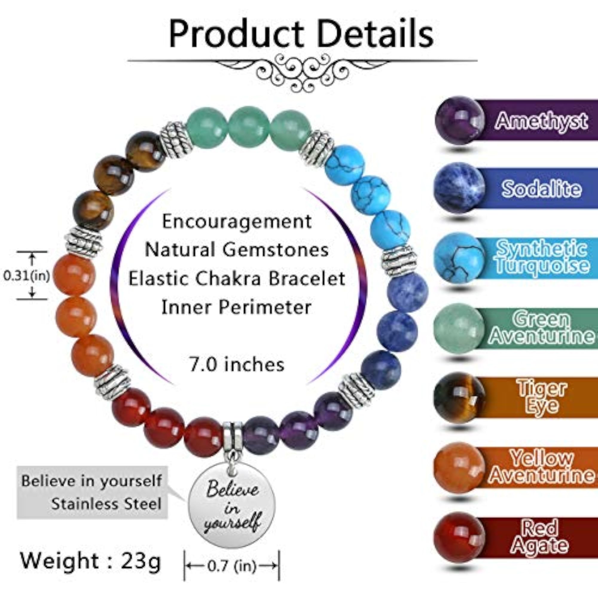7 Chakra Stone Bead Bracelets, Yoga & Reiki Healing Gift