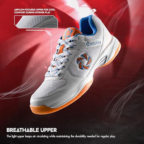 Image of SOLPRO Power Smash Badminton Shoes | Flex Support Outsole | Court Grip | Shock Absorbing Cushion | Breathable Mesh Upper | Stability Ridges