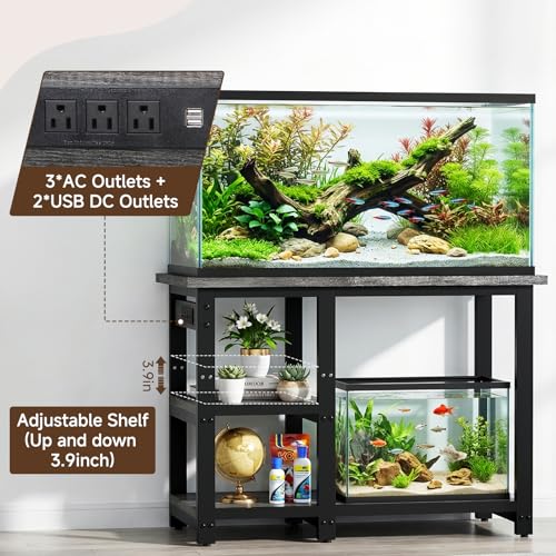Image of AQQA 35-40 Gallon Fish Tank Stand with 5 in 1 Power Outlets, 31x18 Inch Heavy Duty Metal Frame Aquarium Stand, Adjustable Storage Shelves, 620LBS Capacity Terrarium Stand, 3 Tiers Reptile Tank Stand
