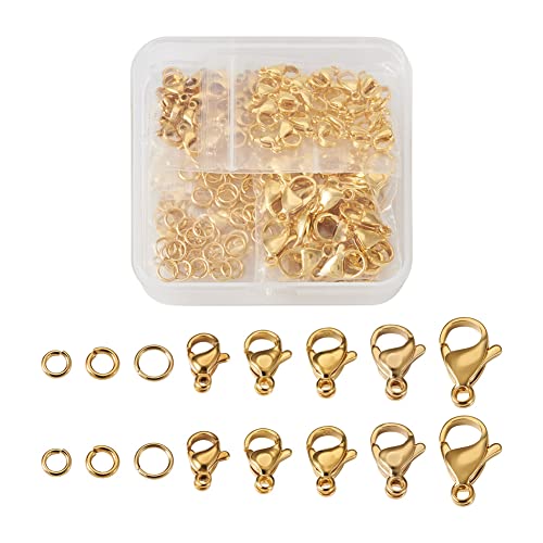 El Mejor Listado de Cierres para bisutería al mejor precio. 41 PH PandaHall - Juego de 220 anillos abiertos de acero inoxidable chapados en oro de 24 quilates, cierre de langosta, 5 tamaños, pulseras, collares y cierres para hacer joyas