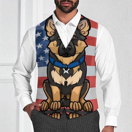 Police Dog Blue Line American Flag Men's Suit Vest Waistcoat Vests Formal Dress with 2 Pockets for Business Casual Tuxedo2