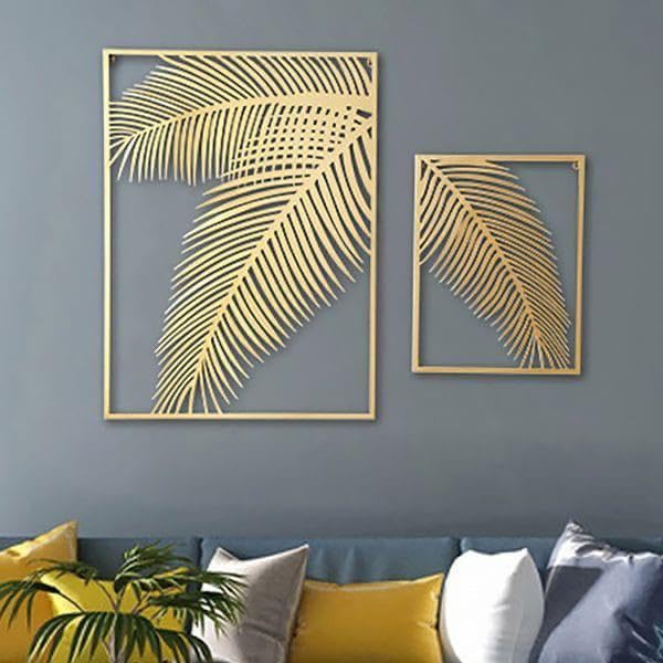 Image of SNS Decor Metal Palm Leaf Set of 2 Wall Art Decorations | Modern Luxury Metal Wall Art Decor, | Perfect 3D Wall Sculpture For Living Room, Drawing Room, Restaurant, Hotel & Office (Design-176)