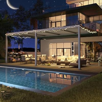 YOLENY Louvered Pergola 10x20, Wall-Mounted Aluminum Pergola with Adjustable Waterproof Roof, Outdoor Hard Top Lean-to Pergola for Backyard, Garden, Lawn, Dark Grey