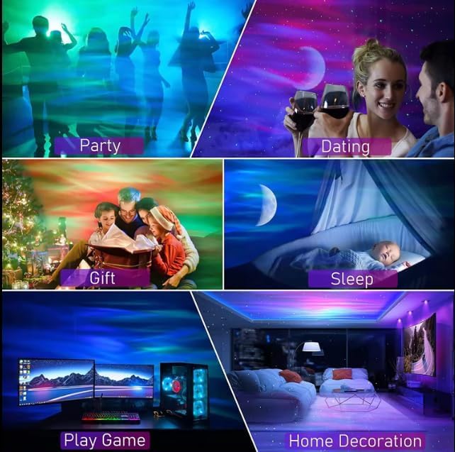 Image of SHOPOGENIX Galaxy Star Projector Night Light with Bluetooth Speaker & Remote Control | Aurora LED Sky Projection Lamp for Bedroom, Home Theatre, Party & Kids Room Decor