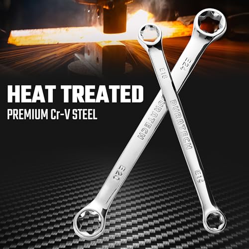 DURATECH 4-delige E-Torx sleutelset E6–E24, dubbele ringsleutel vrouwelijke Torx ster sleutel, CR-V staal spiegelgepolijste afwerking, ideaal voor auto-, motor- en mechanisch onderhoud - Afbeelding 5