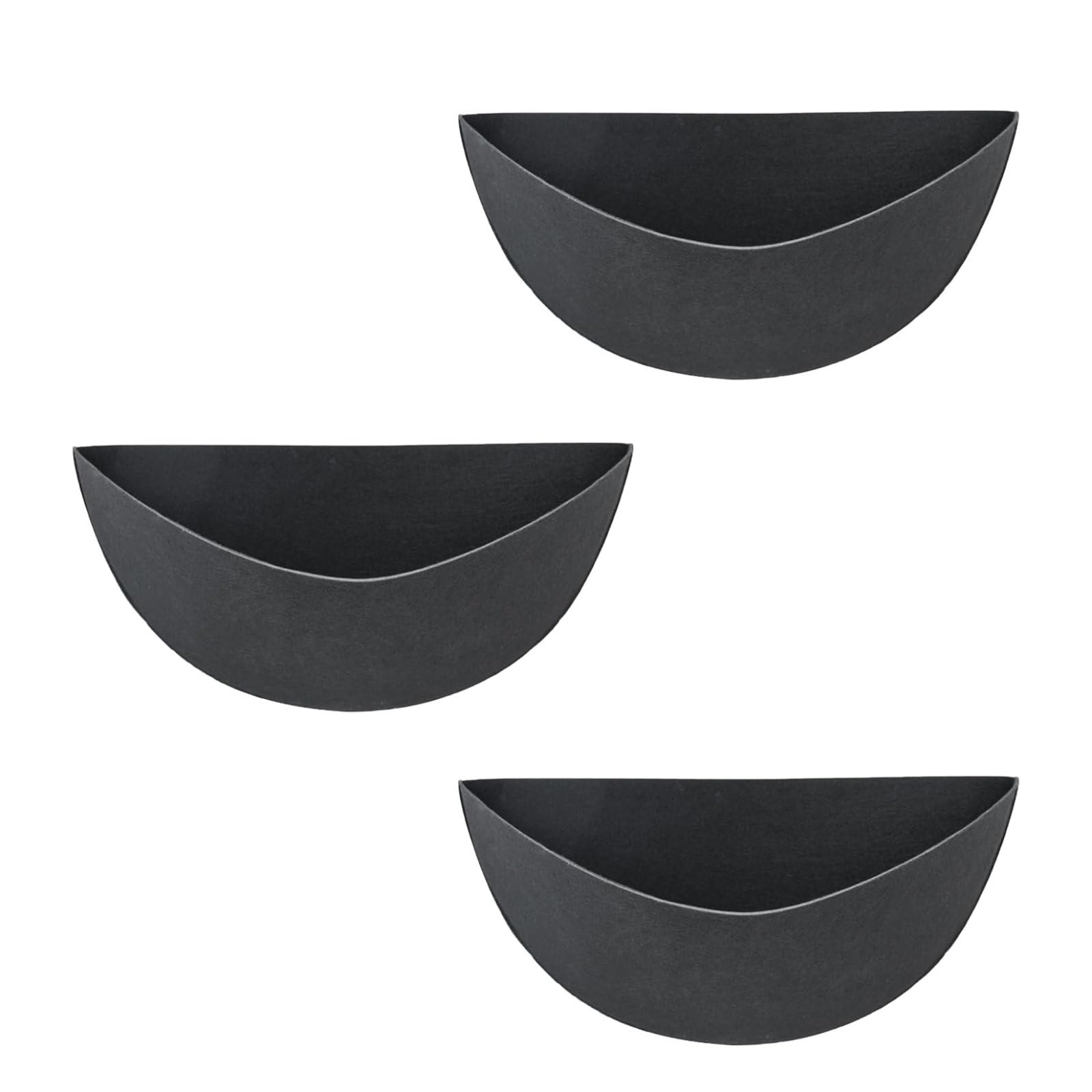 Hummcqit 3PCS Half Round Planter Liners Fabric Plant Liners Half Circle Flower Basket Liner Replacement Felt Liner Coconut Liners Alternative for Wall Hanging Basket Planter (Black,Small)