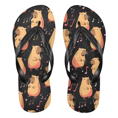 ALAZA Cute Singing Capybara Flip Flops for Women Fashion Beach Slippers Comfort Mens Flip Flops Non-Slip Rubber Shower Slippers Sandal for Hotel Travel Sport,XS