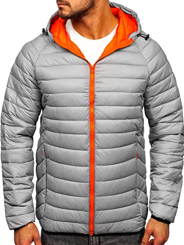 BOLF Homme Veste de transition matelassée ? Capuche Blouson avec fermeture éclair Doudoune Zipé Temps libre Outdoor Basic Casual Style 13022 Gris XXL [4D4]