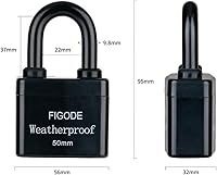 Vista 5 de FIGODE® Outdoor Waterproof Padlock, Large Heavy Duty Sturdy Covered Laminated Steel Keyed Lock, 2.2 in. Wide
