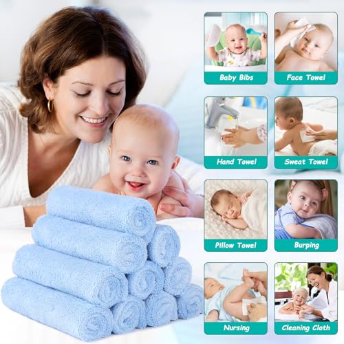 Image of HOMEXCEL Baby Washcloths 12 Pack-Microfiber Coral Fleece Baby Bath Face Towel 7 x 9 Inch Extra Absorbent Soft Burp Cloth and Wash Cloths for Newborn-Infants and Toddlers-Gentle On Sensitive Skin,Blue