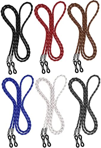 BILIONE Eyeglass Straps, 6PCS Premium Leather Textured Braided Sunglass Necklace Chains, Eyewear Retainer for Men and Women, Glass Cord Lanyard Around Neck for Kids