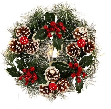 クリスマスリース 飾り シンプル 大きめ 松ぼっくり 赤い実 ヒイラギ 葉っぱ 玄関 玄関ドア 屋外 店舗 30cm