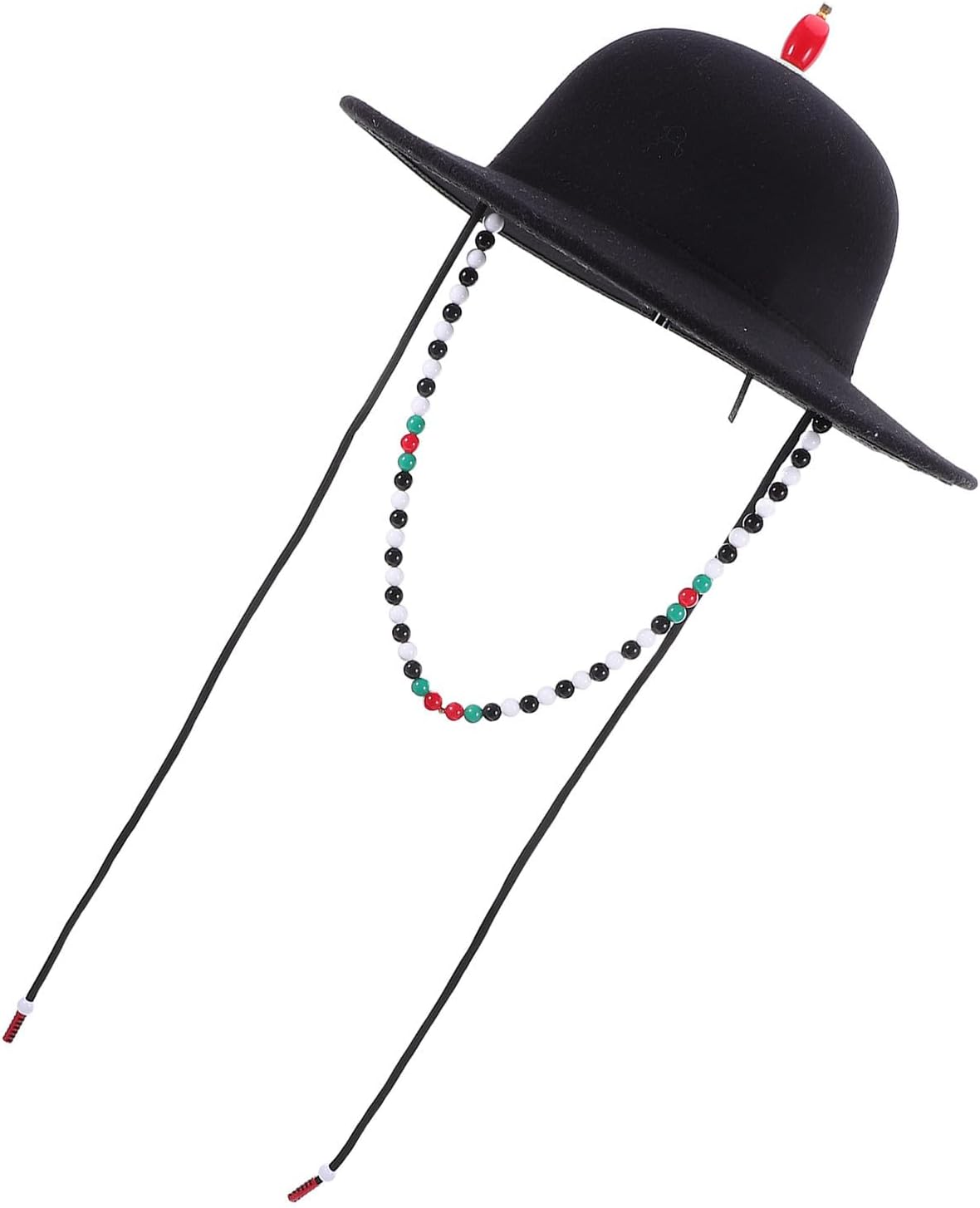 Abaodam Black Wool Traditional Chinese Style Dome Crown Hat with Wide Brim and Adjustable Chin Strap for Women Adults, Elegant Retro Hanfu Cosplay Accessory Suitable for Themed Occasions