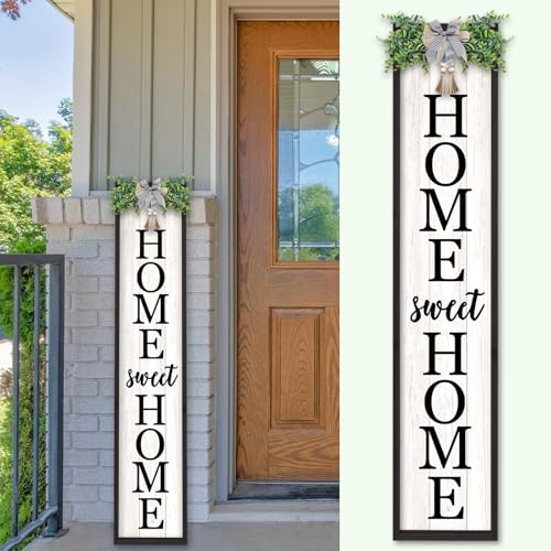 TQianJiang Home Sweet Home Front Porch Outdoor Sign 45X9 Wooden Welcome Sign for Front Door Wreath Tall Vertical Hanging For Standing Porch Signs Outside Decor Garden Patio Farmhouse Signs (Black)